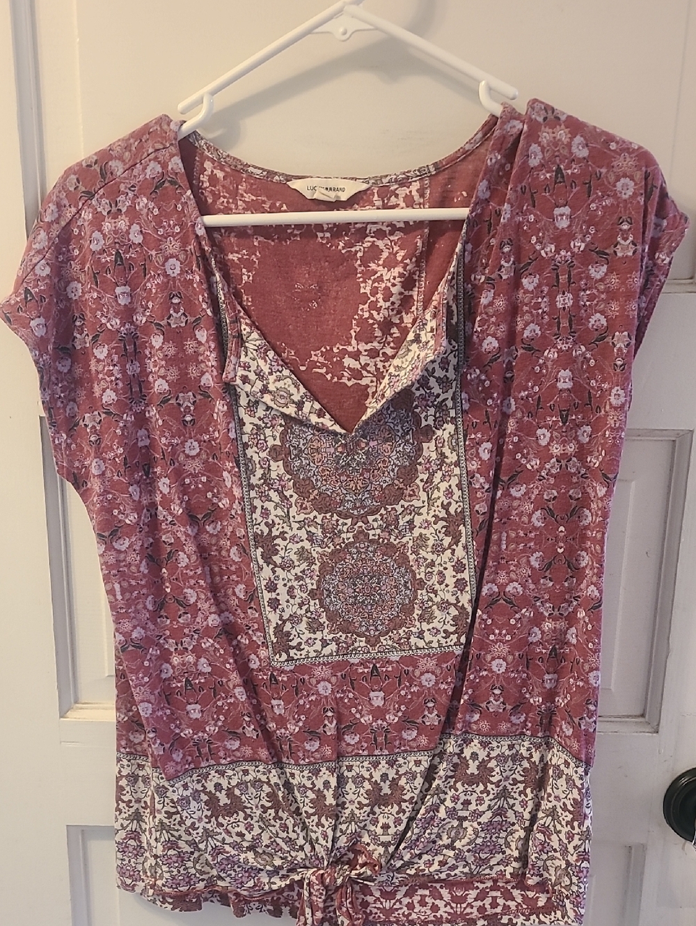 Lucky Brand Dusty Rose Floral V-Neck Tie-Hem Tunic